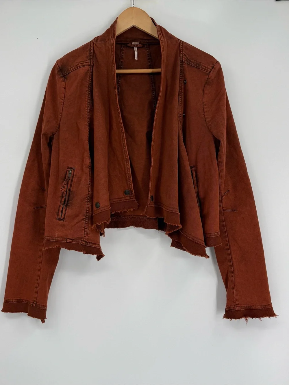 FREE PEOPLE Boho Collapsing Twill Raw Edge Hanna Jacket Rustic Size M Snap